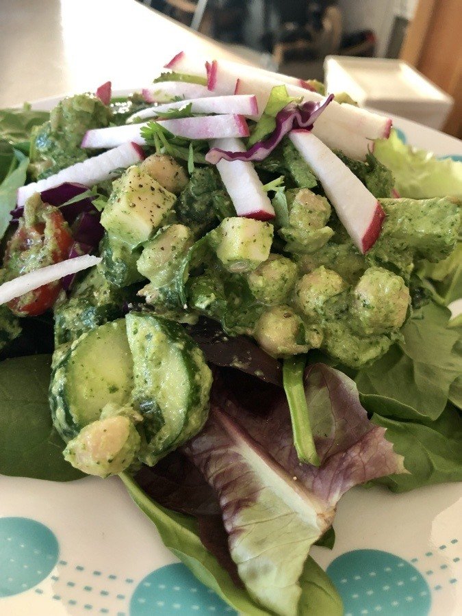 close-up of spicy chickpea salad.