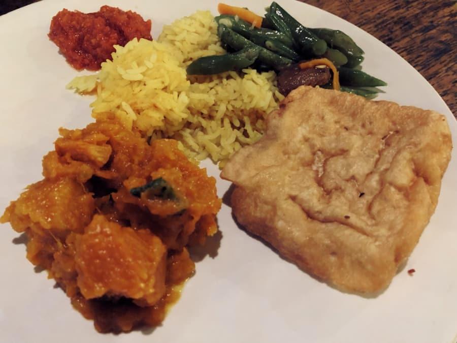 9_angels_warung_2 nasi campur style plate at 9 angels warung in ubud, bali, indonesia.