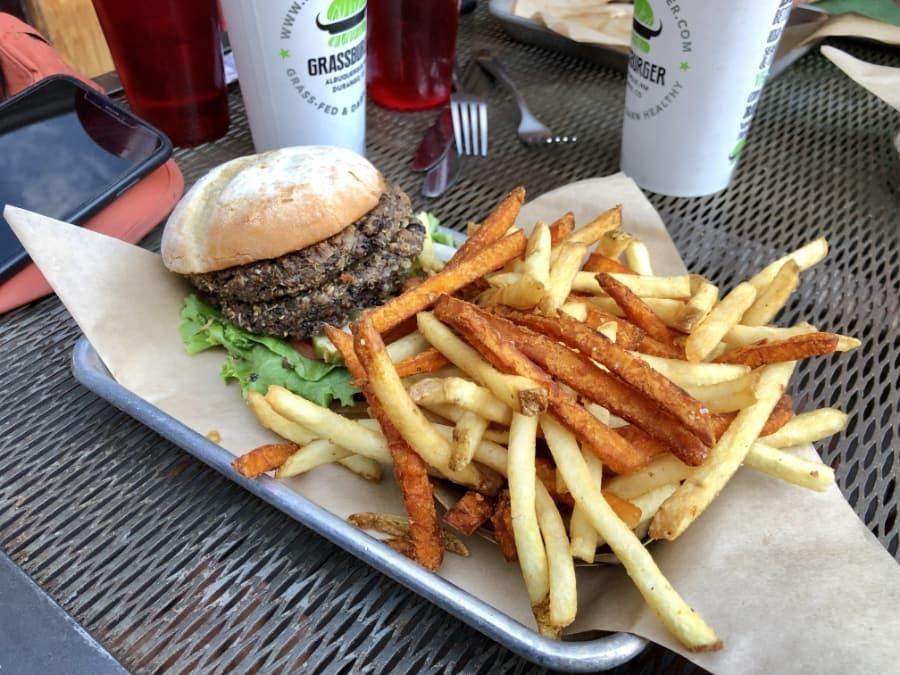 grassburger_2 double vegan burger at grassburger in durango, colorado.