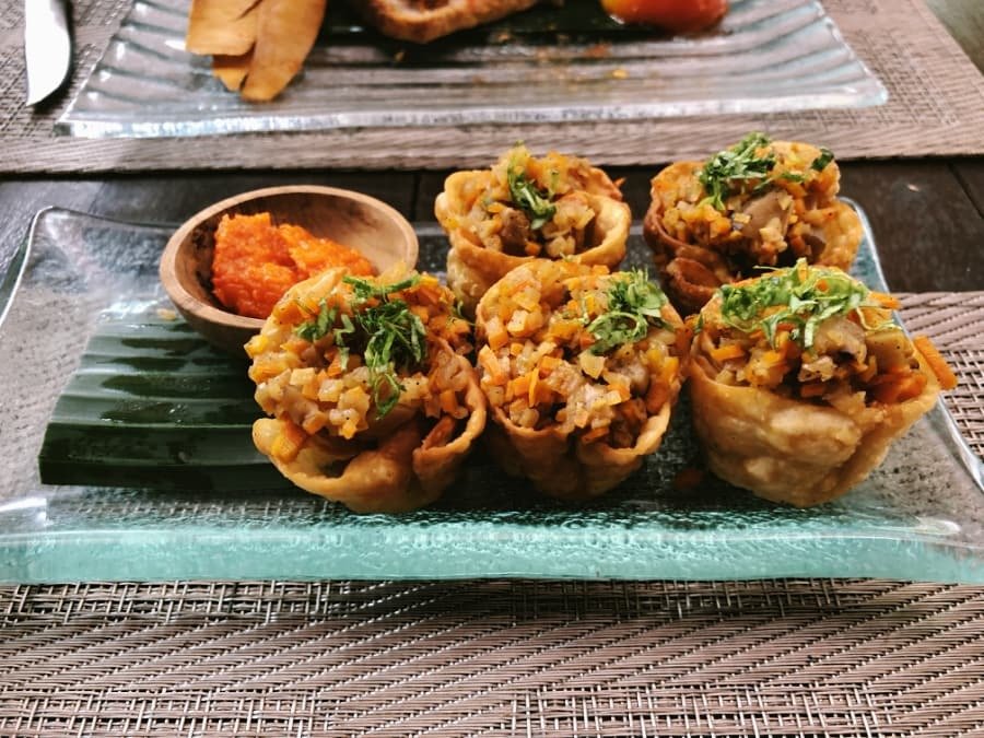 onion_13 salsa and rendang cups at the onion in ubud, bali, indonesia.