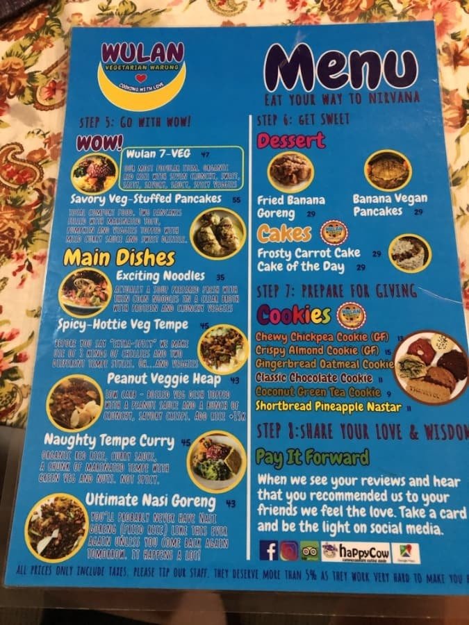 wulan_vegetarian_1 menu at wulan vegetarian warung in ubud, bali, indonesia.